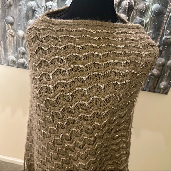 ⭐️ CO Beige and Sequin Knit Poncho with Fringe - Picture 4 of 13